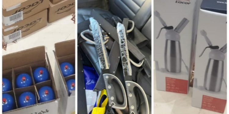 حجز 7664 كبسولة من “غاز الضحك” وأسلحة بيضاء بحوزة موقوفين بطنجة